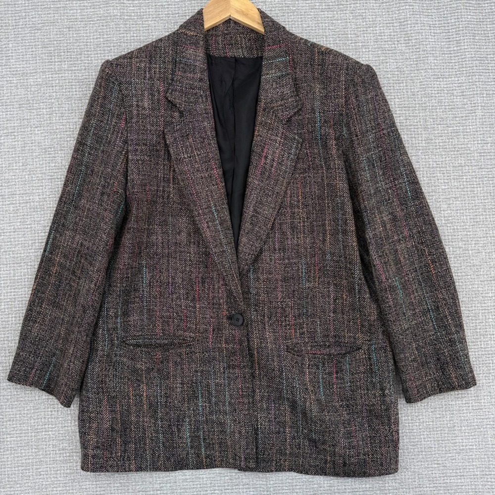M Stuart Tweed Blazer Sz 14 Colorful Woven Career Office Business Casual Jacket